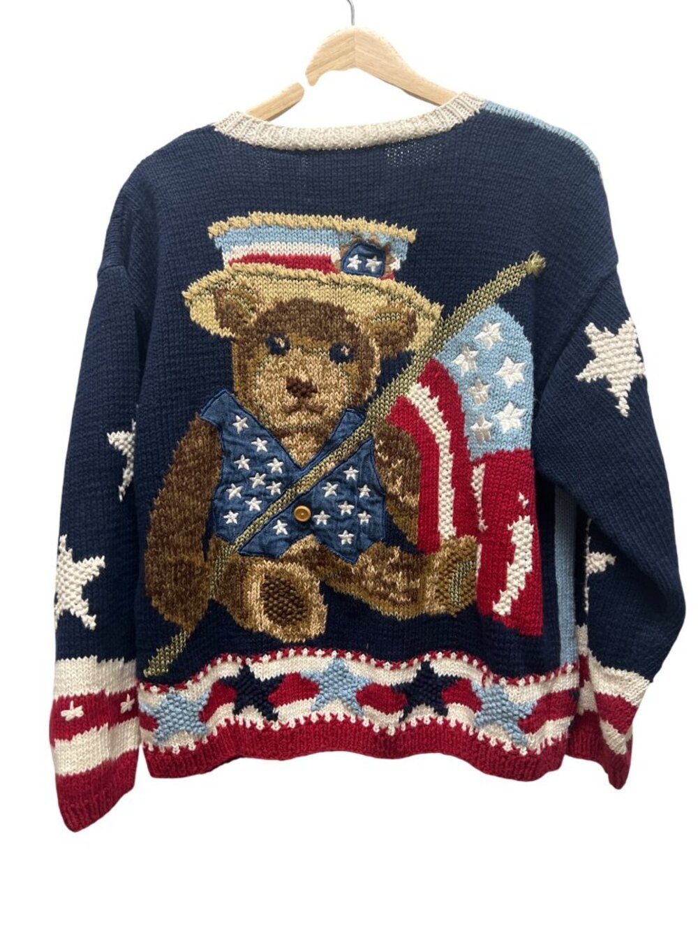 Eagle's Eye Collectibles Vintage 90's Patriotic Bear Cardigan Sweater - Picture 8 of 9